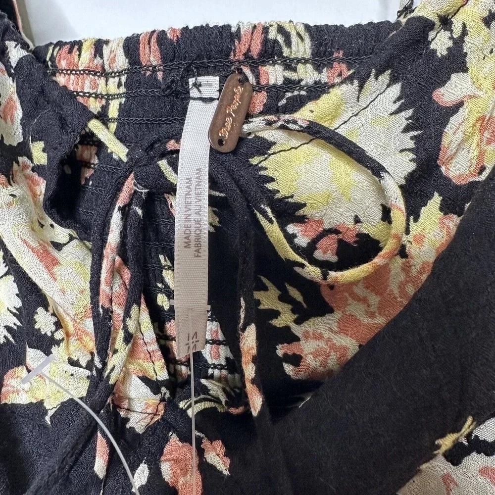 NWT Free People Hilary Printed Top Long Sleeve Black Combo Women's Size Medium